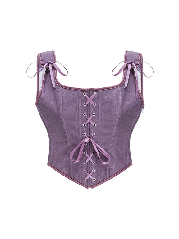 Women Lace Up Back Corset Bustier Top Sweetheart Neck Waist Trainer Cincher Crop Corset Top Multiple Colors Available