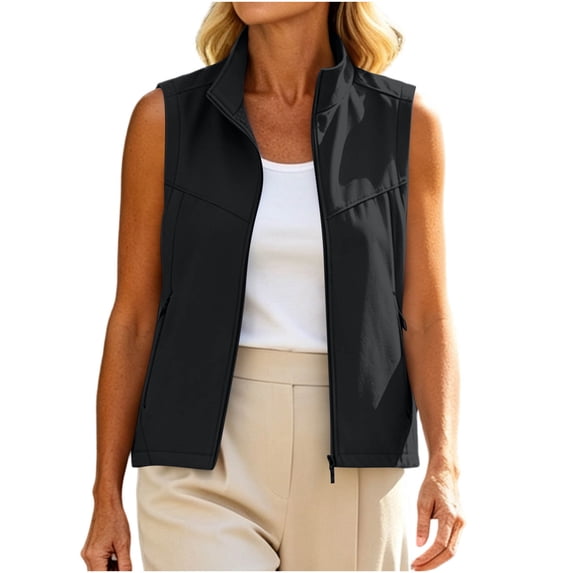 Fenkoxk Womens Waterproof Windbreaker Hiking Vest Lightweight Zipper Up Solid Color Casual Outdoor Travel Vest with Pockets
