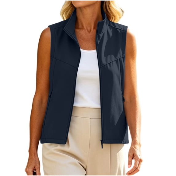 Fenkoxk Womens Waterproof Windbreaker Hiking Vest Lightweight Zipper Up Solid Color Casual Outdoor Travel Vest with Pockets