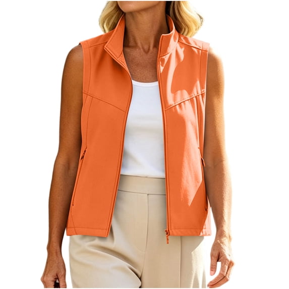 Fenkoxk Womens Waterproof Windbreaker Hiking Vest Lightweight Zipper Up Solid Color Casual Outdoor Travel Vest with Pockets