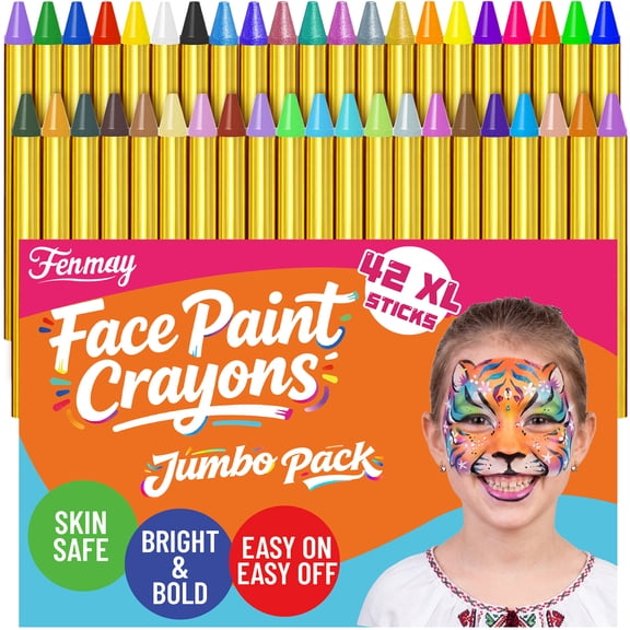 Fenmay 42Pcs XL Face Paint Crayons Halloween Makeup Kit for Kids, Non-Toxic Sensitive Skin Safe, Vibrant Party Cosplay Easter