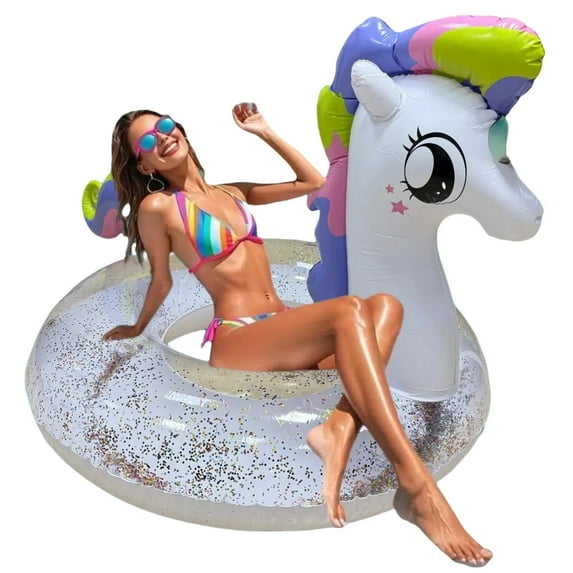 Extra Large Inflatable Pool Float Unicorn with Glitters Fun Pool Floats Party in Summer Decorations Pool Toys for Adult Kids