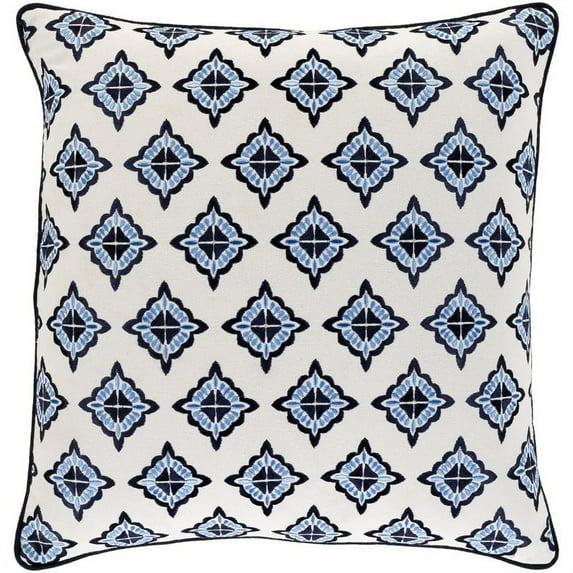 Fenna FEN-001 18"H x 18"W Square Pillow Kit in Ivory/Ink/Sky Blue