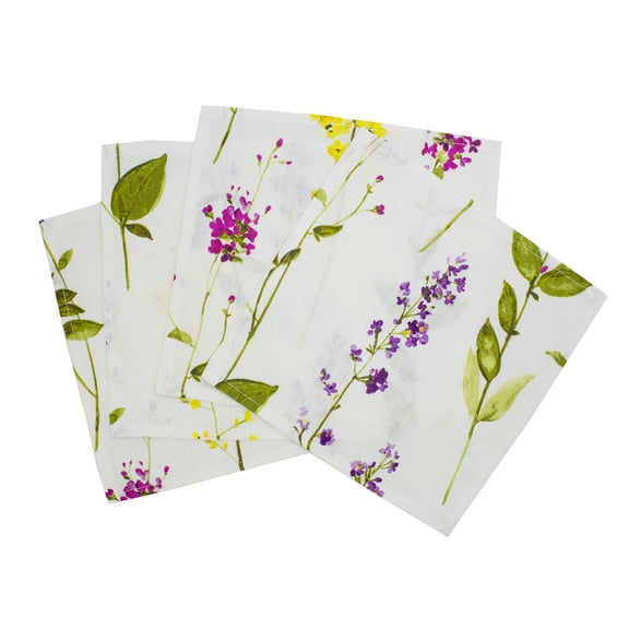 Fennco Style Botanical Garden Collection Watercolor Floral Stem Pure Linen 9 x 9 Inch Coasters, Set of 4 - Floral Beverge Napkins for Wedding, Picnic, Tea Party and Table Décor