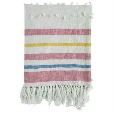 Fennco Style Cozy Colorful Striped Fringe 100% Cotton Throw Blanket 52 x 67 Inch