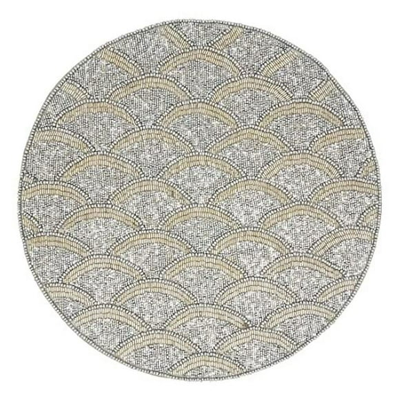 Fennco Style Hand Beaded Scallop Holiday Placemat 15" Round, 1-Piece - Silver Table Mat for Home Décor, Family Gathering, Banquets, Weddings and Special Occasion