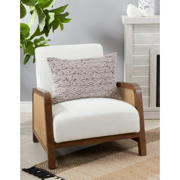 Fennco Style Smocked Cotton Velvet Decorative Lumbar Throw Pillow 16" W x 24" L - Grey Textured Accent Cushion for Home, Living Room, Bedroom, Couch and Office Décor