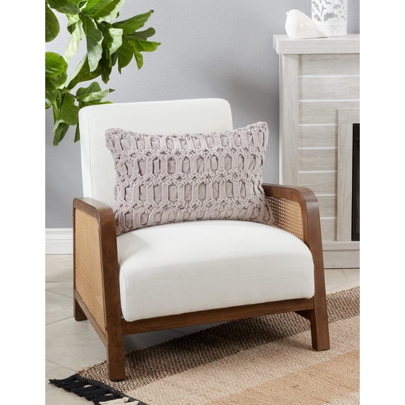 Fennco Style Smocked Velvet Cotton Decorative Lumbar Throw Pillow 16" W x 24" L - Taupe Textured Accent Cushion for Home, Living Room, Bedroom, Couch and Office Décor