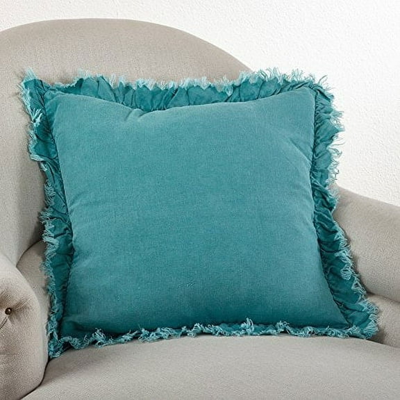 Fennco Styles 20-inch Ruffled Linen Down Filled Throw Pillow, 4 Colors (Sea Green)