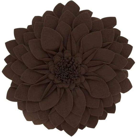 Fennco Styles 3D Petals Flower Filled Decorative Throw Pillow 13" Round - Chocolate Floral Felt Accent Pillow for Couch, Bedroom, Living Room, Office, Holiday Décor, and Housewarming, Birthday Gift