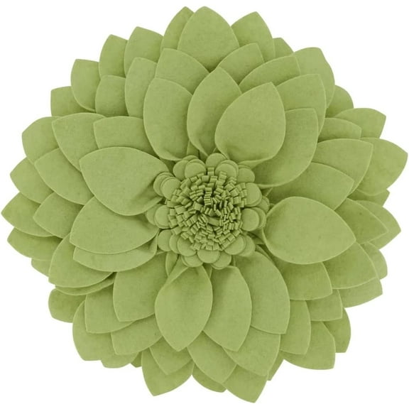 Fennco Styles 3D Petals Flower Filled Decorative Throw Pillow 13" Round - Lime Floral Felt Accent Pillow for Couch, Bedroom, Living Room, Office, Holiday Décor, and Housewarming, Birthday Gift