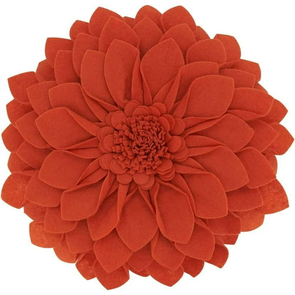 Fennco Styles 3D Petals Flower Filled Decorative Throw Pillow 13" Round - Terracotta Floral Felt Accent Pillow for Couch, Bedroom, Living Room, Office, Holiday Décor, and Housewarming, Birthday Gift