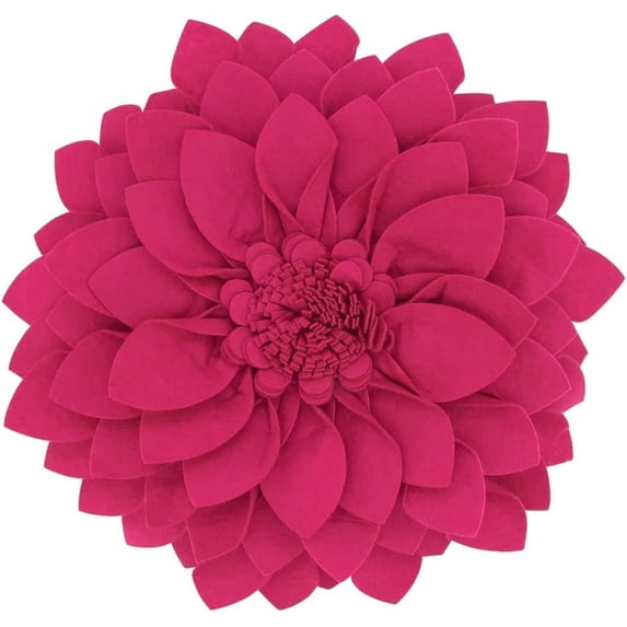 Fennco Styles 3D Petals Flower Filled Decorative Throw Pillow 16" Round - Fuchsia Floral Felt Accent Pillow for Couch, Bedroom, Living Room, Office, Holiday Décor, and Housewarming, Birthday Gift