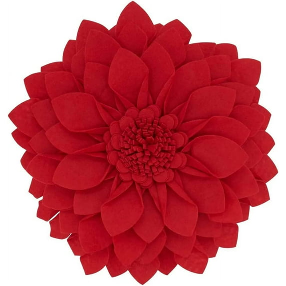 Fennco Styles 3D Petals Flower Filled Decorative Throw Pillow 16" Round - Red Floral Felt Accent Pillow for Couch, Bedroom, Living Room, Office, Holiday Décor, and Housewarming, Birthday Gift