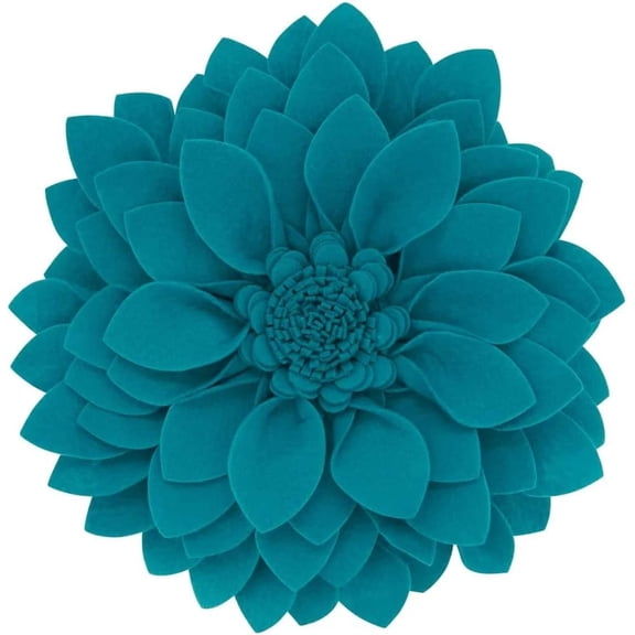Fennco Styles 3D Petals Flower Filled Decorative Throw Pillow 16" Round - Teal Floral Felt Accent Pillow for Couch, Bedroom, Living Room, Office, Holiday Décor, and Housewarming, Birthday Gift