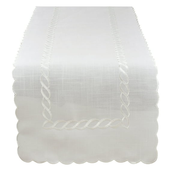 Fennco Styles Abigail Collection Embroidered Braid Pattern Ocean Waves Table Linens (16" x 68" Table Runner)