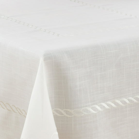 Fennco Styles Abigail Collection Embroidered Braid Pattern Ocean Waves Table Linens (67" x 140" Tablecloth)