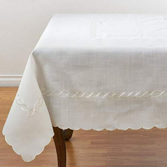 Fennco Styles Abigail Collection Embroidered Braid Pattern Ocean WavesTable Linens (67" x 120" Tablecloth)