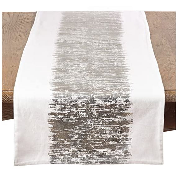 Fennco Styles Agatha Collection Glamorous Metallic Banded 100% Cotton 16 x 120 Inch Table Runner – Silver Table Cover for Wedding, Family Gathering, Special Events and Home Décor