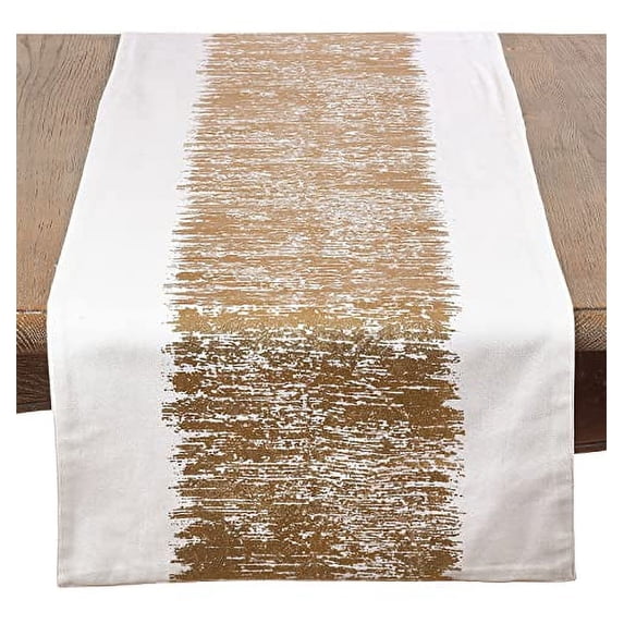 Fennco Styles Agatha Collection Glamorous Metallic Banded 100% Cotton 16 x 54 Inch Table Runner – Gold Table Cover for Wedding, Family Gathering, Special Events and Home Décor