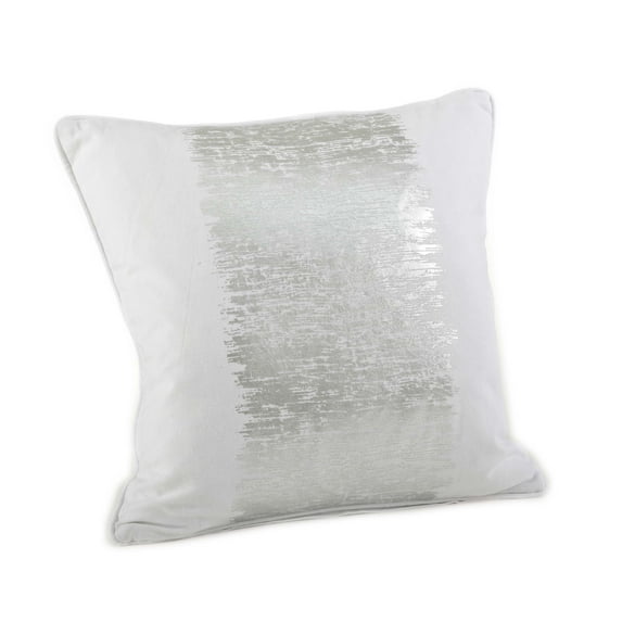 Fennco Styles Agatha Collection Glamorous Metallic Banded 100% Cotton 20 x 20 Inch Throw Pillow with Case & Insert – Silver Throw Pillow for Couch, Bedroom and Living Room Décor