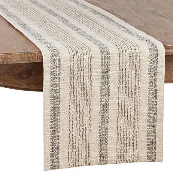 Fennco Styles Alexandra Collection Cottage Striped Cord Woven 100% Cotton 16 x 90 Inch Table Runner – Ivory Table Runner for Banquets, Family Gathering, Special Events and Home Décor