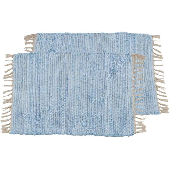 Fennco Styles Amalfi Collection Rustic Tasseled Chindi 100% Pure Cotton 14 x 20 Inch Place Mats, Set of 2 – Aqua Placemats for Banquets, Dinner Parties, Special Events and Home Décor