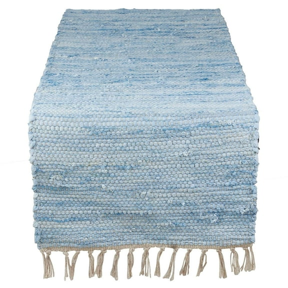 Fennco Styles Amalfi Collection Rustic Tasseled Chindi 100% Pure Cotton 16 x 72 Inch Table Runner – Aqua Table Runner for Banquets, Dinner Parties, Special Events and Home Décor