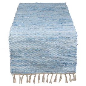 Fennco Styles Amalfi Collection Rustic Tasseled Chindi 100% Pure Cotton 16 x 72 Inch Table Runner – Aqua Table Runner for Banquets, Dinner Parties, Special Events and Home Décor