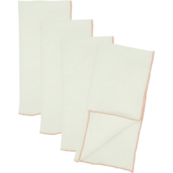 Fennco Styles Amelia Collection Classic Stonewashed Border Stitch 100% Pure Linen Cloth Napkins 20" W X 20" L, Set of 4 – Pink Dinner Napkins for Banquet, Wedding, Special Events and Home Décor
