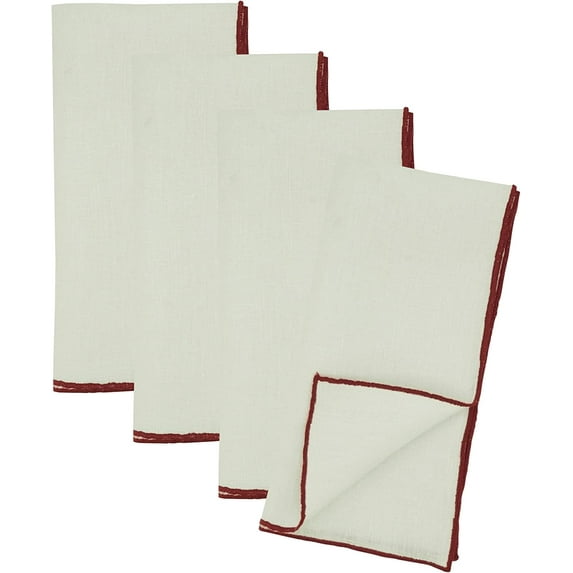Fennco Styles Amelia Collection Classic Stonewashed Border Stitch 100% Pure Linen Cloth Napkins 20" W X 20" L, Set of 4 – Red Dinner Napkins for Banquet, Wedding, Special Events and Home Décor