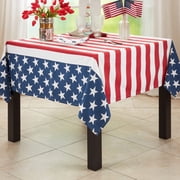 Fennco Styles American Flag Design Cotton Tablecloth 65 W x 180 L - Multicolored Stripe Star Table Cover for Home D cor, Dinner Parties, National Holidays