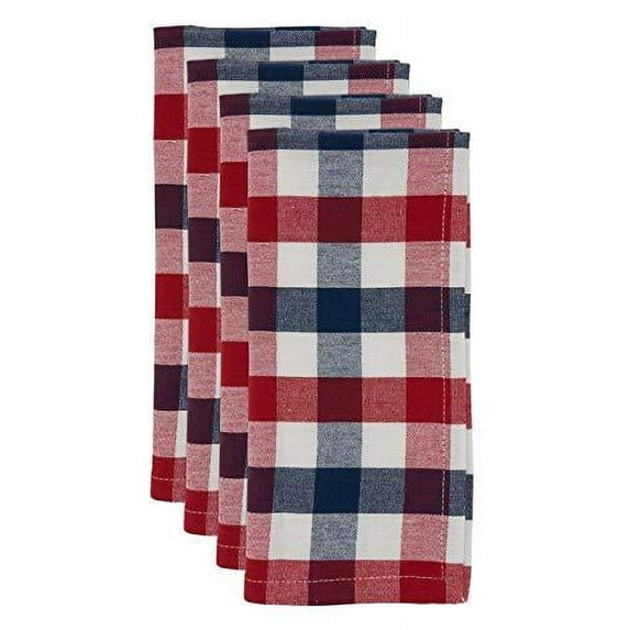 Fennco Styles American Flag Inspired Gingham Check 100% Cotton Cloth Napkins 20 x 20 Inch, Set of 4 - Multicolored Checkered Dinner Napkins for Dining Room Décor, Family Gathering and Holiday Season