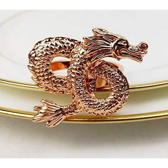 Fennco Styles Antique Dragon Metal Napkin Rings, Set of 4 - Traditional Napkin Holders for Home Decor, Dining Table, Banquets, Family Gathering and Special Occasions
