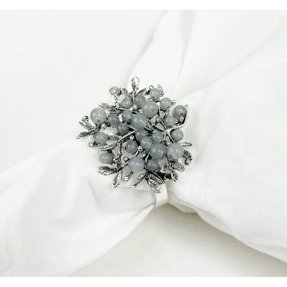 Fennco Styles Antique Sliver Metal Beads Little Tree Napkin Rings - Set of 4