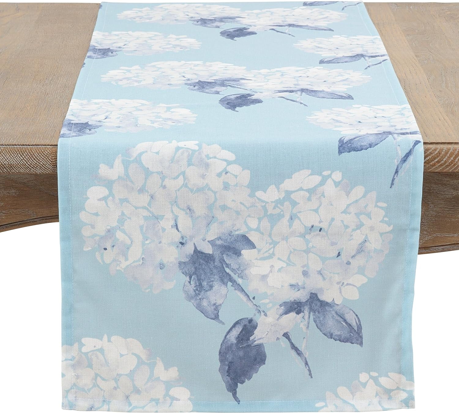 Aqua Hydrangea Polyester Table Runner 16" x 90"