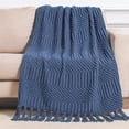 thumbnail image 1 of Fennco Styles Aqua Knitted Soft Fringe Throw Blanket 50" x 60" – Cozy Textured Decorative Sofa & Bed Throw, Warm Lightweight Boho Blanket for Living Room, Bedroom, Home Décor, 1 of 3