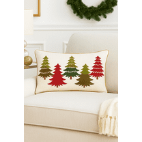 Fennco Styles Arbres Collection Farmhouse Embroidered Christmas 100% Cotton Decorative Throw Pillow - Multicolored Accent Pillow for Home, Couch, Living Room, Bedroom and Holiday Décor