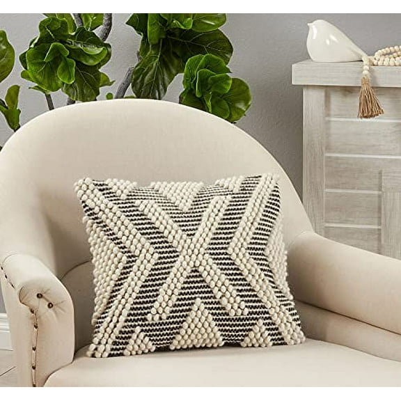 Fennco Styles Arrow Woven Cotton Wool Decorative Throw Pillow Cover 18" W x 18" L - Black & White Textured Cushion Case for Home, Couch, Bedroom, Living Room and Office Décor