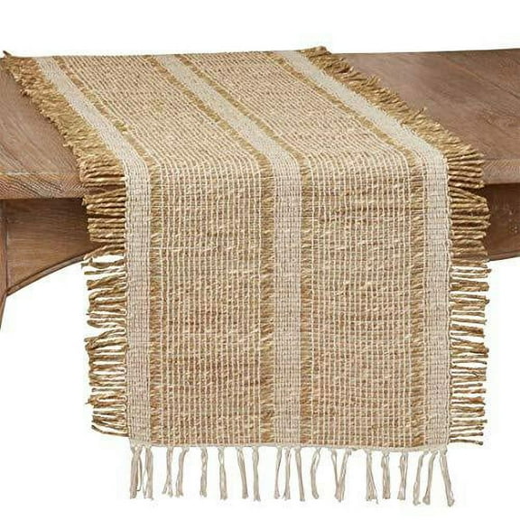 Fennco Styles Asiatic Grass Fringe Hand Woven Table Runner 16" W x 72" L - Natural Table Cover for Home Décor, Dining Table, Banquet, Family Gathering, Everyday Use and Special