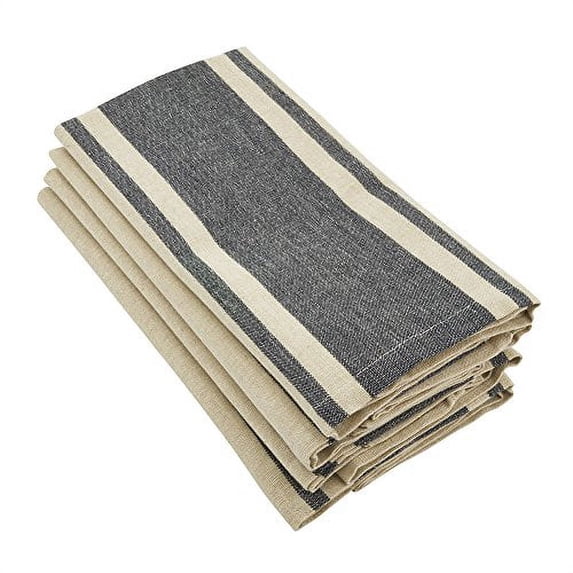 Fennco Styles Aulaire Banded Design 100% Cotton Cloth Napkins 20" W x 20" L, Set of 4 - Natural Striped Dinner Napkins for Dining Table, Banquets, Family Gathering and Special Occasion