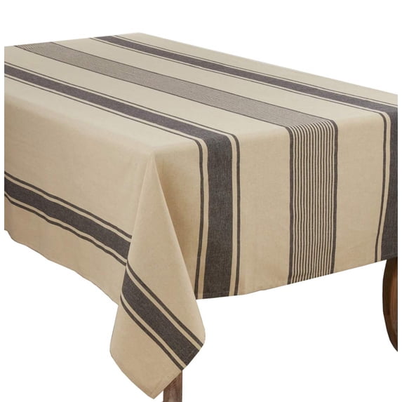 Fennco Styles Aulaire Banded Design 100% Cotton Tablecloth 65" W x 140" L - Natural Striped Table Cover for Home, Dining Room Decor, Banquets, Family Gathering and Special Occasion
