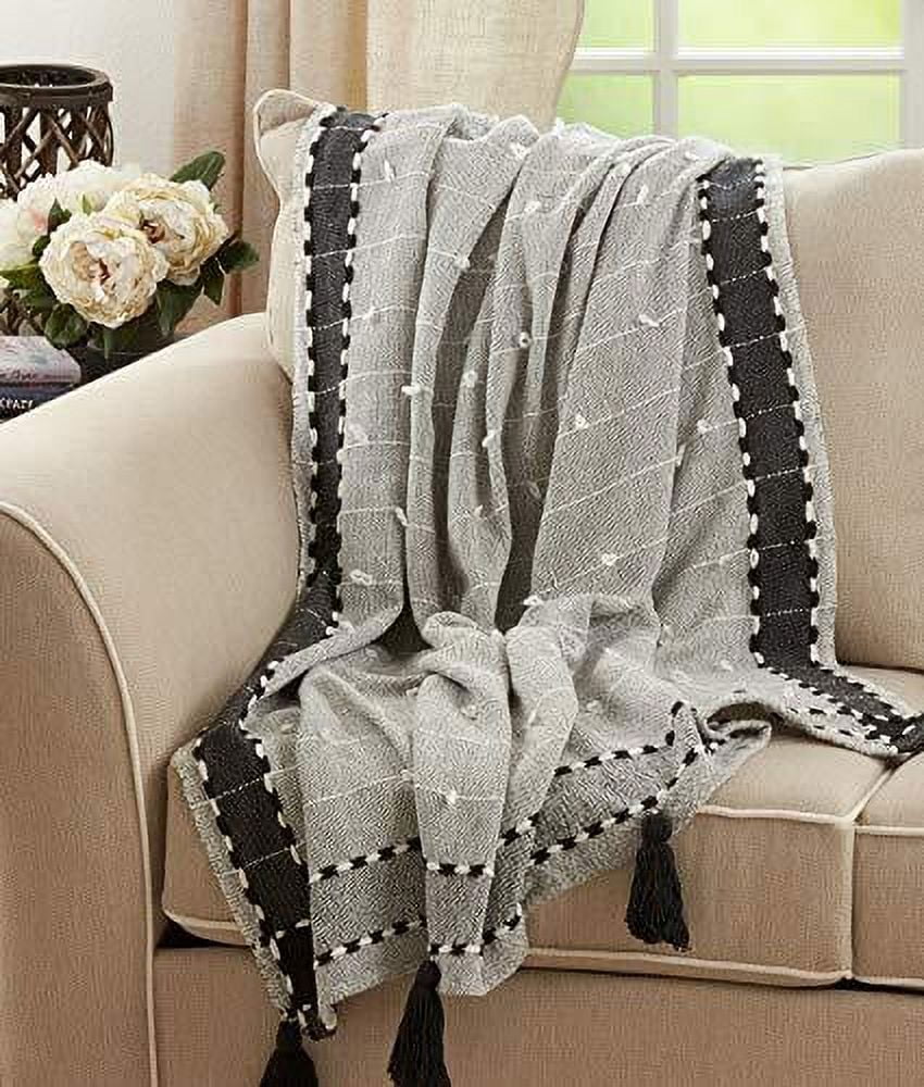 Fennco Styles Banded Border Throw Blanket with Tassel 50 W x 60 L Black Woven Blanket for Couch Bedroom and Living Room Decor Walmart