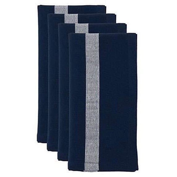 Fennco Styles Banded Design Cotton Cloth Napkins 20" W x 20" L, Set of 4 - Striped Dinner Napkins for Home Décor, Dining Table, Banquet, Family Gathering, Everyday Use, and Spec