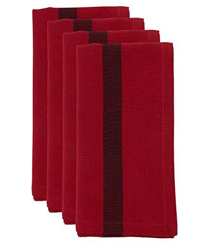 Red Cotton Banded Design Table Napkins, Set of 4
