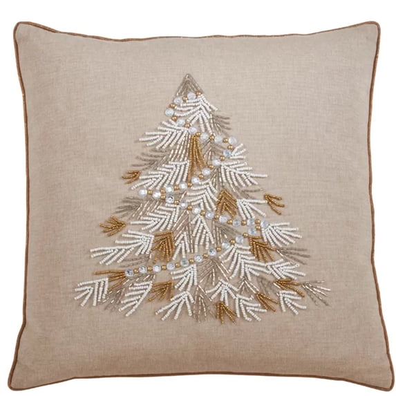 Fennco Styles Beaded Christmas Tree 100% Cotton Decorative Throw Pillow Cover 18 x 18 Inch - Beads Pillow Case