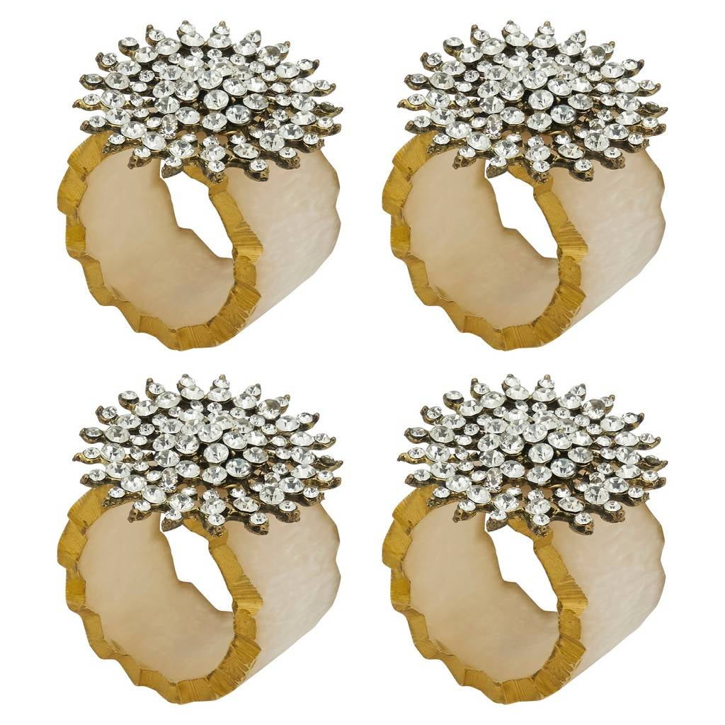 Beige and Gold Beaded Iron Napkin Rings, Set of 4