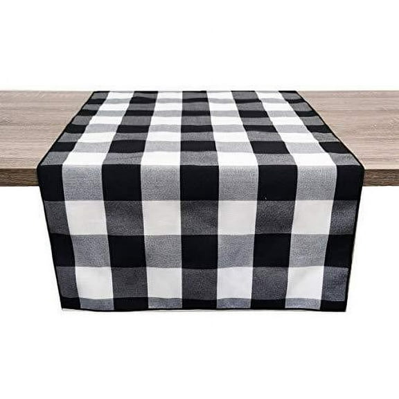 Fennco Styles Black Buffalo Check Rustic Table Runner 16" W x 54" L - Handmade in USA