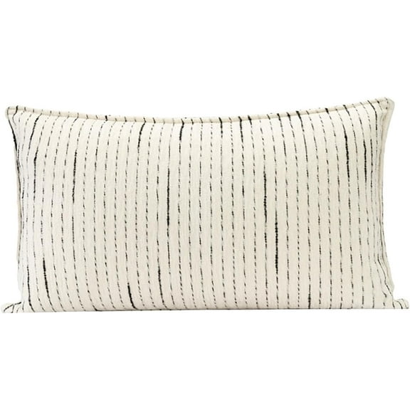 Fennco Styles Black Stripe Chenille Decorative Filled Throw Pillow 12" W X 20" L - White Woven Lumbar Pillow for Home, Couch, Bedroom, Living Room and Office Décor