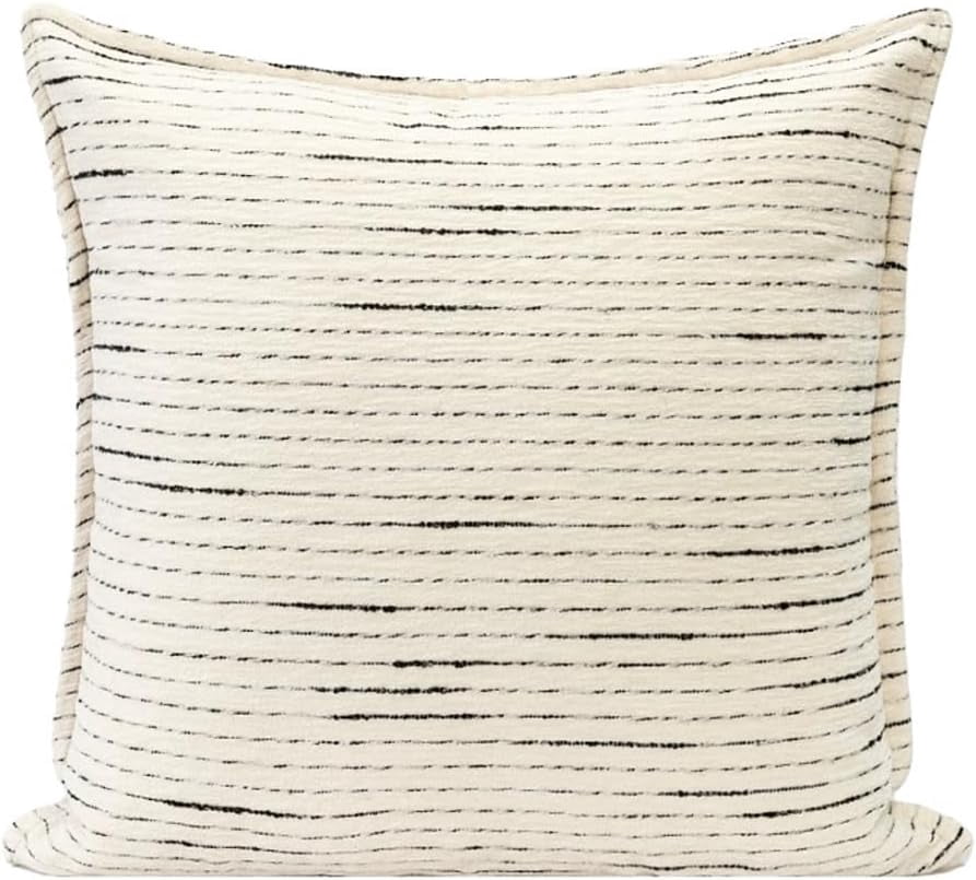 Fennco Styles Black Stripe Chenille Decorative Filled Throw Pillow 20" W X 20" L - White Woven Soft Cushion Case for Home, Couch, Bedroom, Living Room and Office Décor